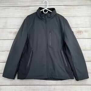 Tumi T Tech Quilt Lined Windbreaker Cargo Jacket Mens Large Black Stowable Hood